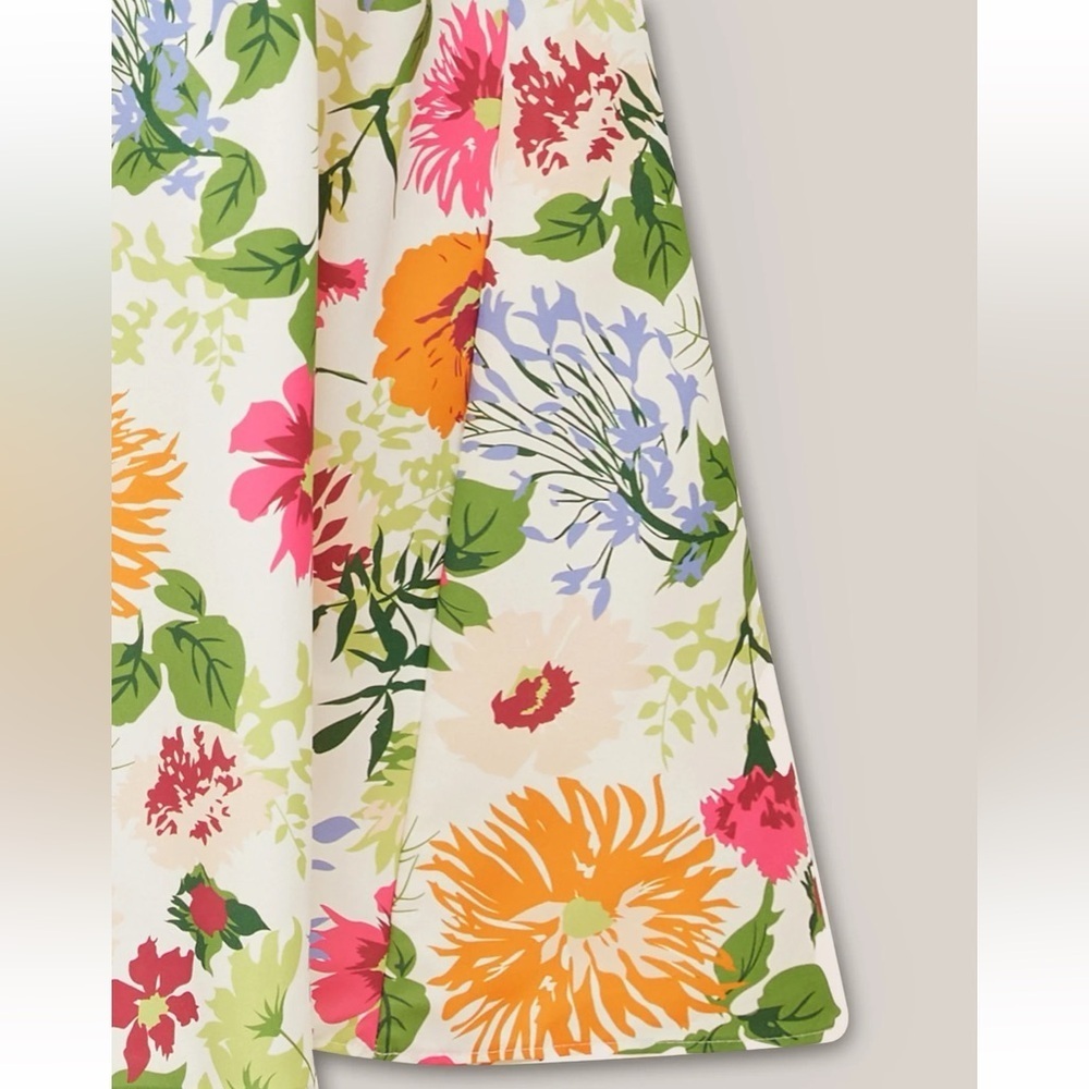 Floral Square-Neck Midi Dress in White with Multi-Color Print - Picture 4 of 7
